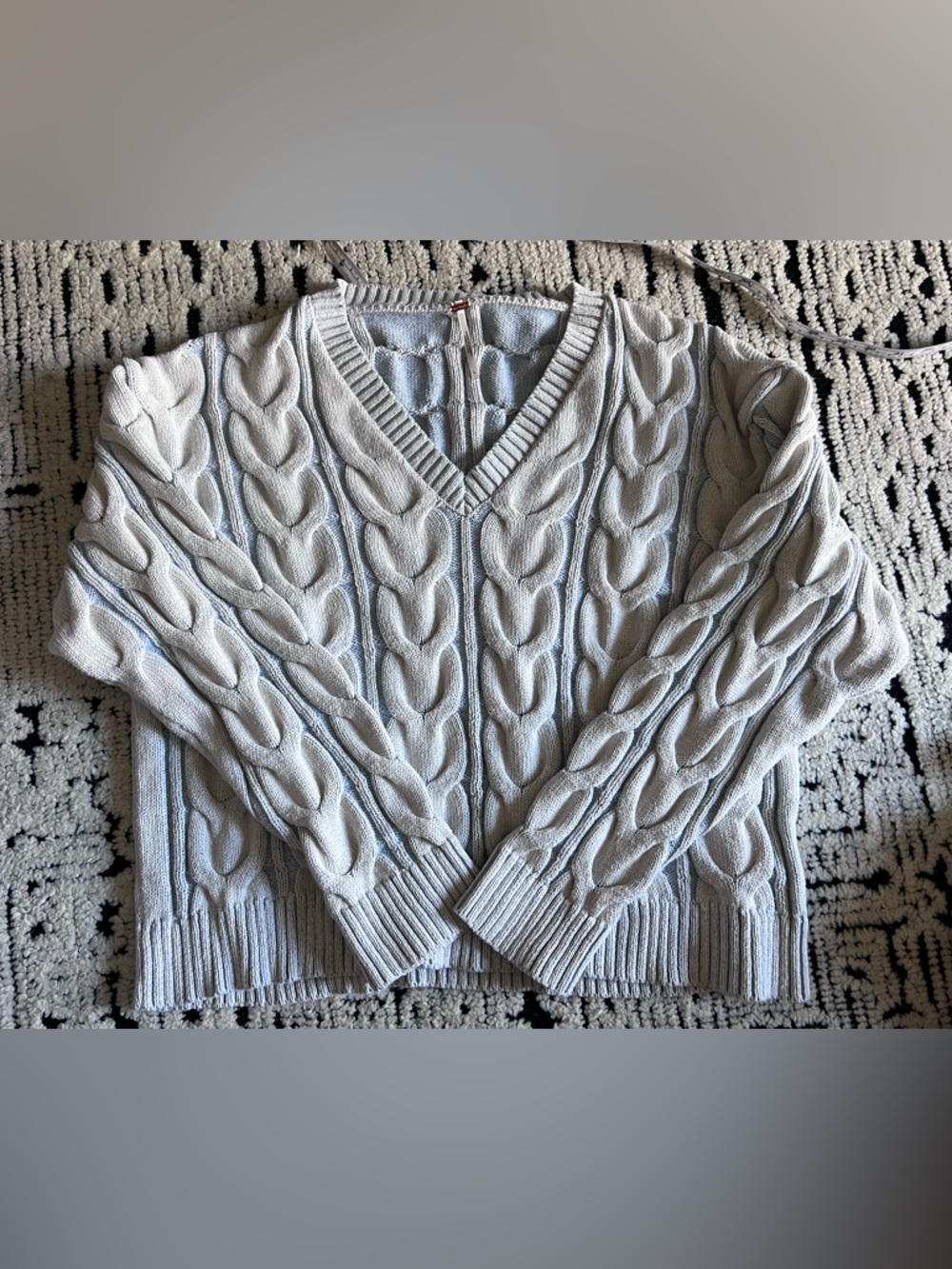 Free People V-Neck Cable Knit Sweater in Light blue